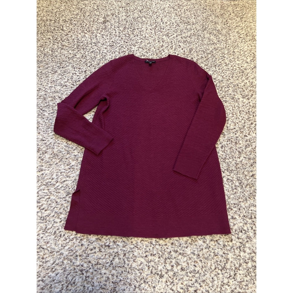 Eileen Fisher Women's Burgundy %100 Wool Tunic Top Sz SP Italian Yarn Unused